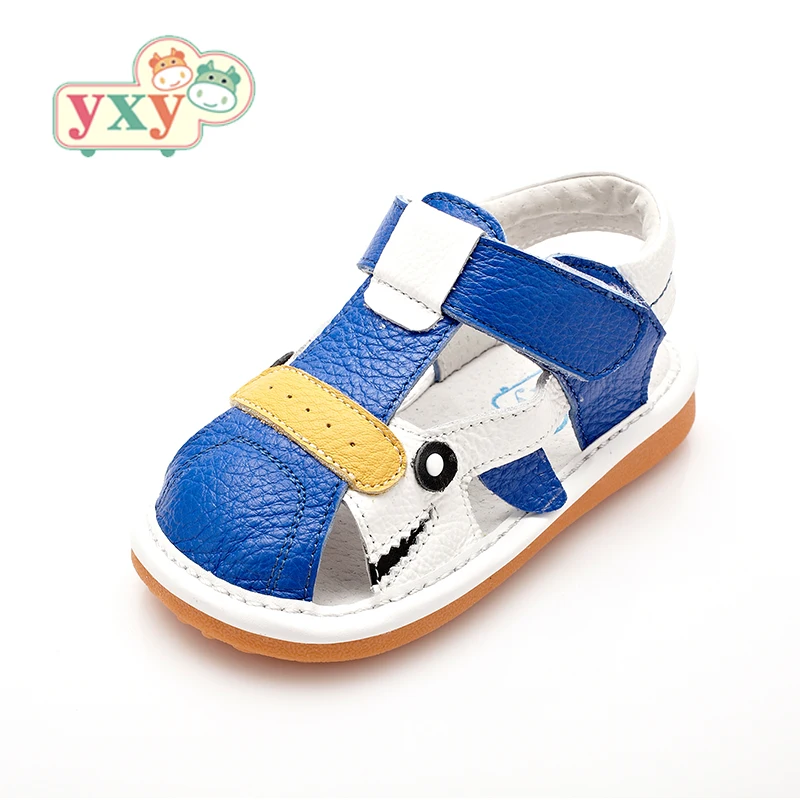 

JUSTSL summer squeaky natural leather kids baby boys girls prewalkers anti-slip hook&loop animals children sandals shoes