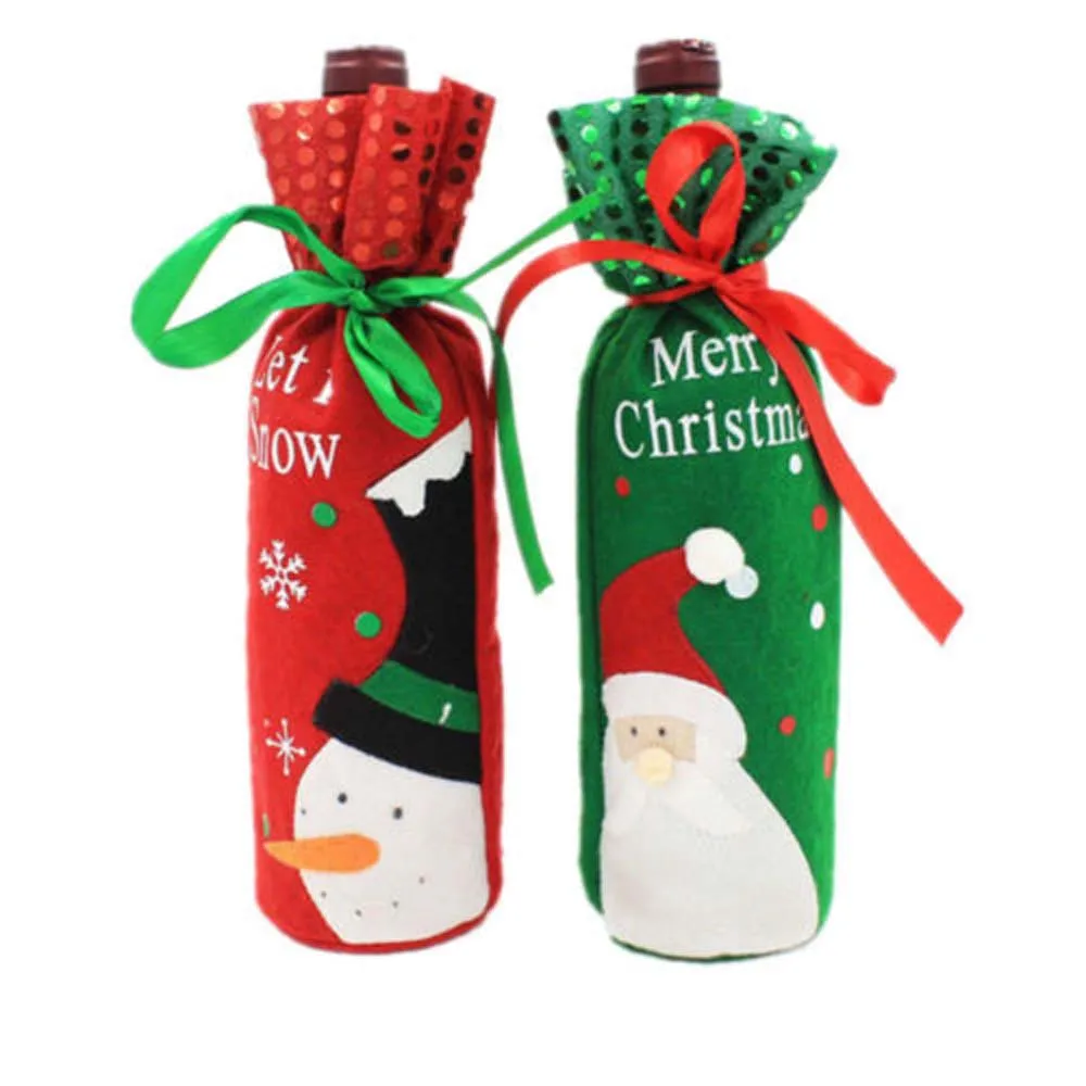 

Santa Claus Snowman Wine Bottle Cover Bag Christmas Dinner Xmas Table Decor Pop