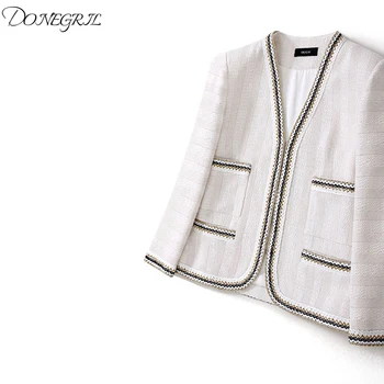 

2019 spring and summer new beige white temperament noble short coat cardigan jacket