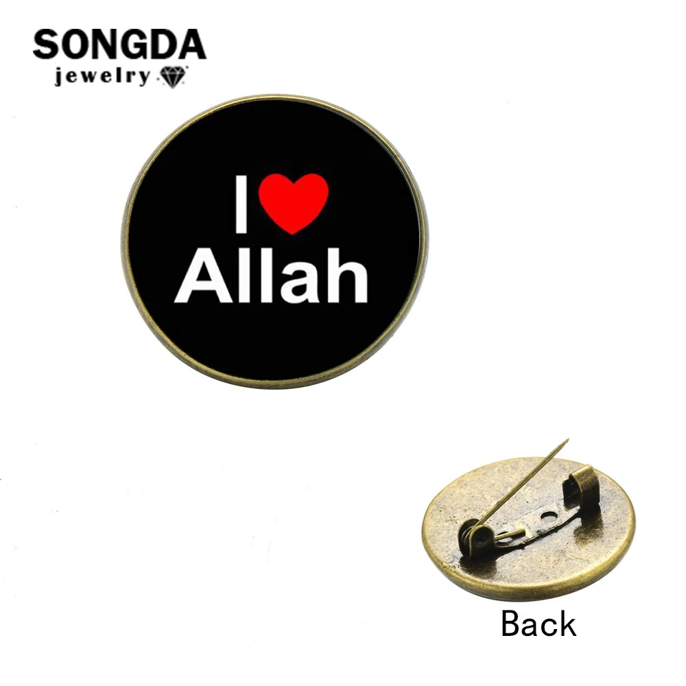 

SONGDA Islamic Allah Pins Glass Dome Badges Brooches "I Love Allah" Statement Religious Muslim Metal Brooch Coat Bag Collar Pins