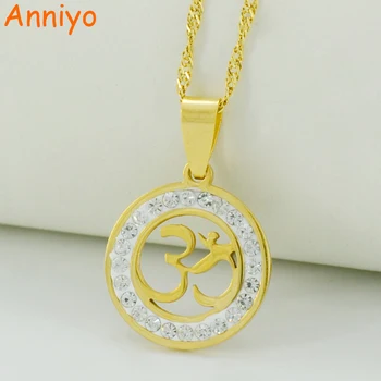 

Anniyo Hindu Buddhist OM Pendant Necklace Hinduism Yoga India Outdoor Sport Hindoo Jewelry Gold Color Women #002308