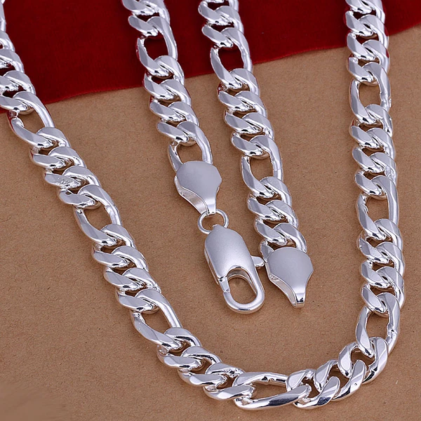 Venta al por mayor de joyas de plata 925 cadenas figaro gruesas de 10mm de ancho para hombre colgante de alhajas fiesta boda 24 pulgadas N013|925 pendant|chain pendant menchain pendant - AliExpress