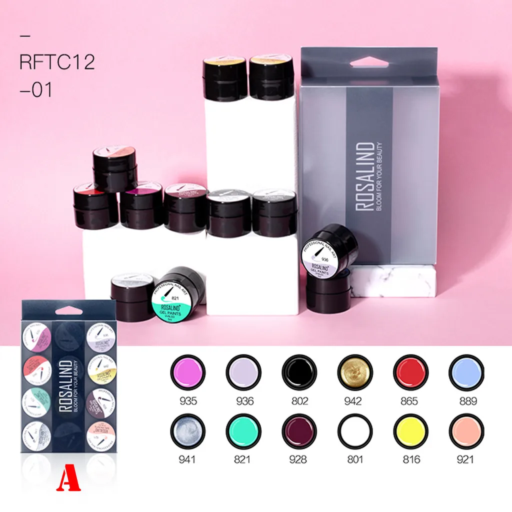 ROSALIND Nail Art 12 бутылочек отмачиваются Блестки для маникюра гель-арт кончик маникюр, полировка ногтей лак Замачивание от маникюра