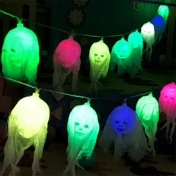 Thrisdar 5M 20PCS Schedel Ghost Lantaarn Halloween LED String Licht Met Wit Gaas Hoofd Festival Horror Sfeer Decoratieve