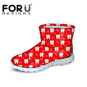 

FORUDESIGNS 2018 Luxury Brand Women Snow Boots Casual Cute Cartoon Dentist Pattern Ladies Ankle Warm Boots Woman Fashion Shoes