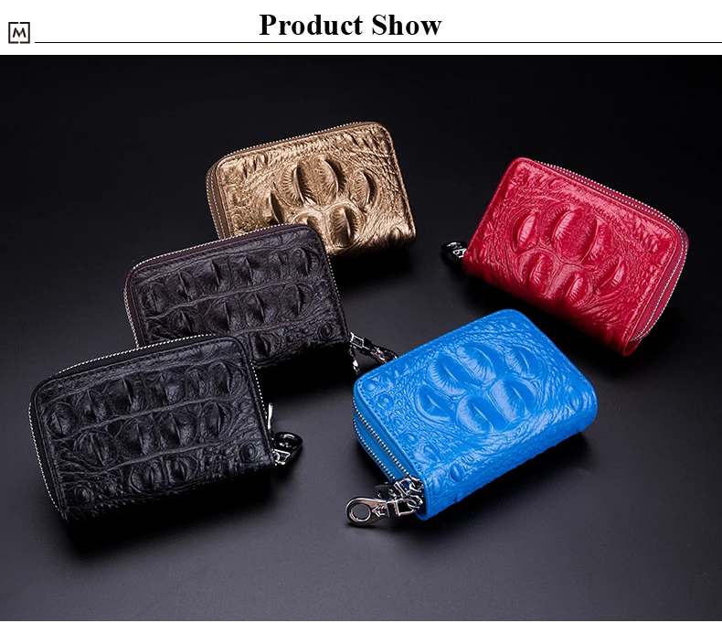Lomelobo Lady Alligator Card Wallet Genuine Leather Girls Dual Zipper Coin Purse Women Card Holder Female Credit ID Cards Wallets HCL3257 Details (10)