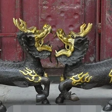 Bi003141 китай бронза свинка дракон зверь Кирин злых духов Единорог Kylin статуя пара