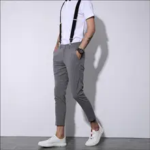 28-38 Лидер продаж! Для мужчин Тонкий девять комбинезон прилив досуг корейской молодежи в полоску прямые Облегающие штаны Парикмахер ночной клуб певица брюки