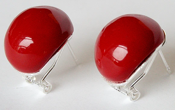 

charm 925 Silver 18mm Red Coral Beads Stud Earrings lady's fashion jewelry