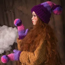 BomHCS милые шапочки и перчатки и шарф для женщин зимние шапки Теплые ручной работы вязаная шапка подарок