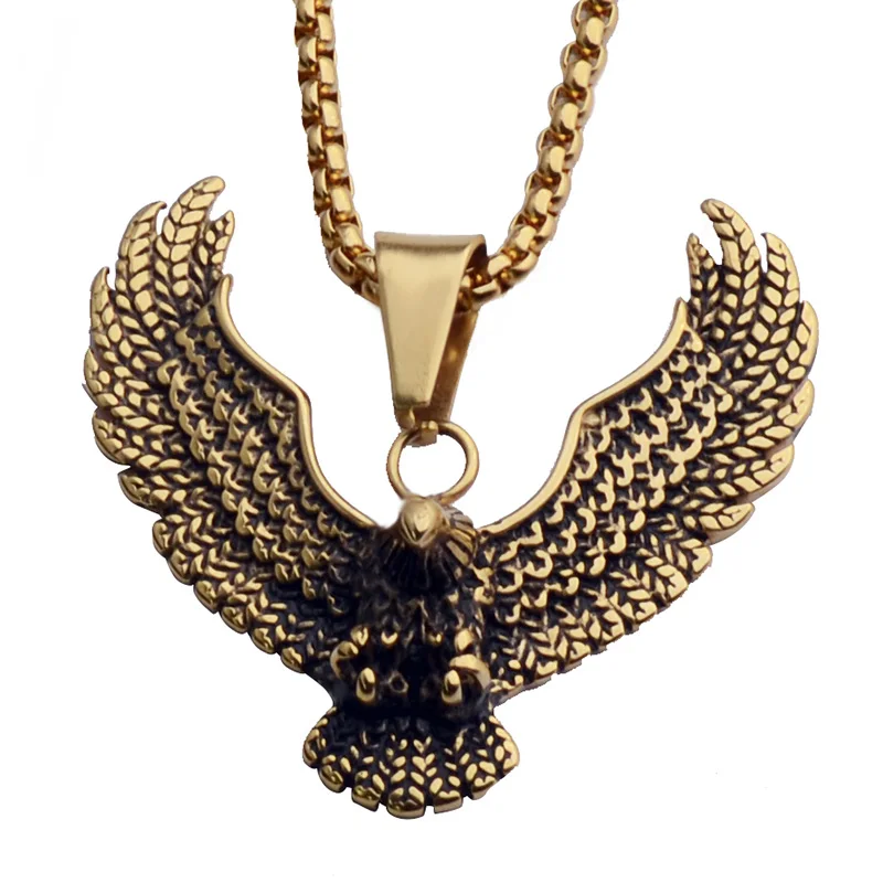 EdgLifU мужской золотой черный орел крыло кулон ожерелье из нержавеющей стали Ястреб животное Шарм цепь ожерелье ювелирные изделия для мужчин - Окраска металла: Gold 2
