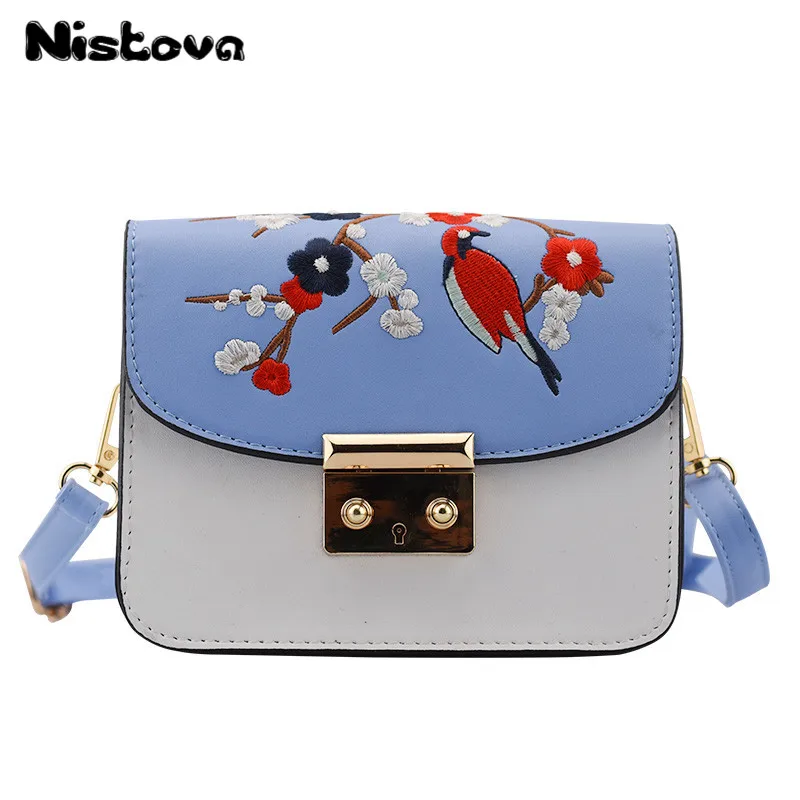 

Women's New High Quality PU Handbag Fashion Flower Embroidery Lock Small Square Bag Elegant Casual Shoulder Messenger Bag