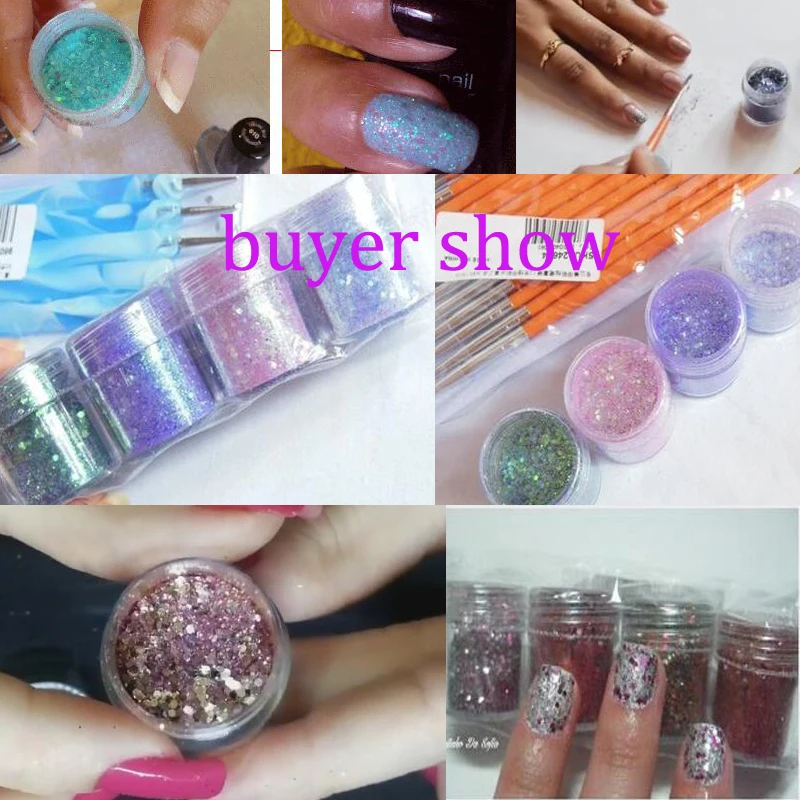 X10ML mix Nail Art Glitter Powder 0.2mm 1mm 2mm glitter 3D Nail Art Decoration 4pcs/set(4color /set) for nail art decoration,45 nail powder nail glitter nail decoration nail decorations nail powder set
