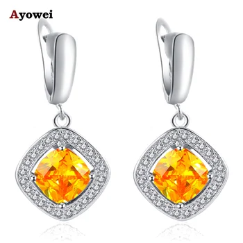 

Summer Style Yellow Cubic Zircon Earrings for Anniversary Silver Stamped Health Crystal Fashion Jewelry Dangle Earrings JE1017A