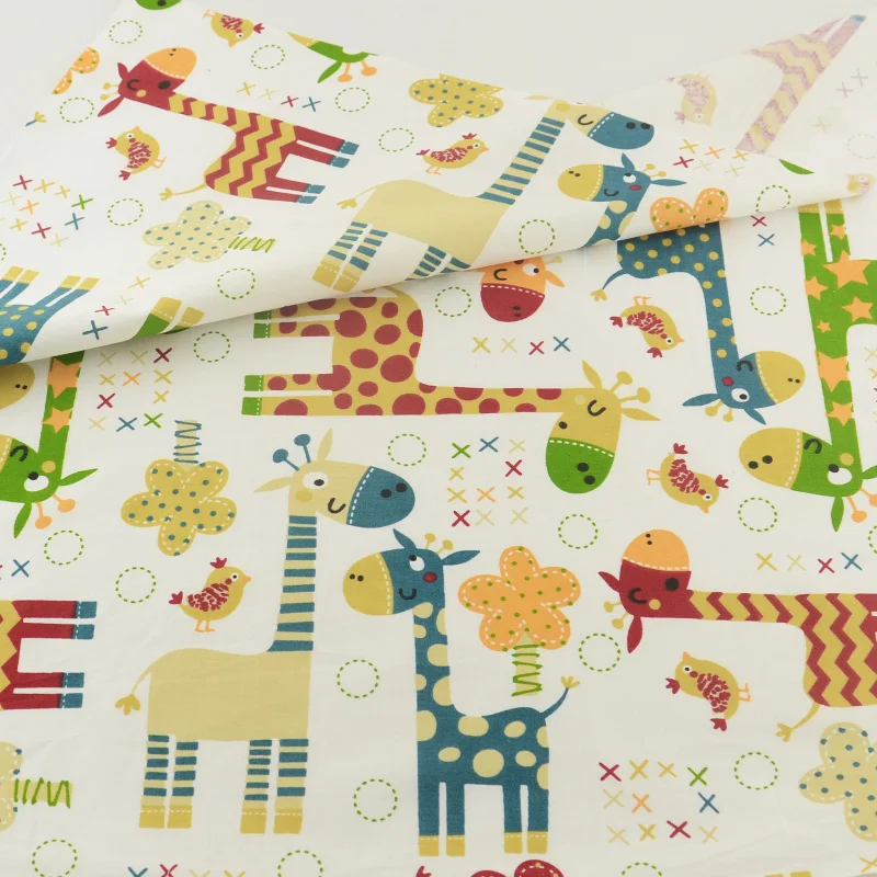 

Teramila Cotton Fabric Bedding Decoration Cute Giraffe Tissue Quilting Sewing Cloth Crafts Home Textile Patchwork Tecido