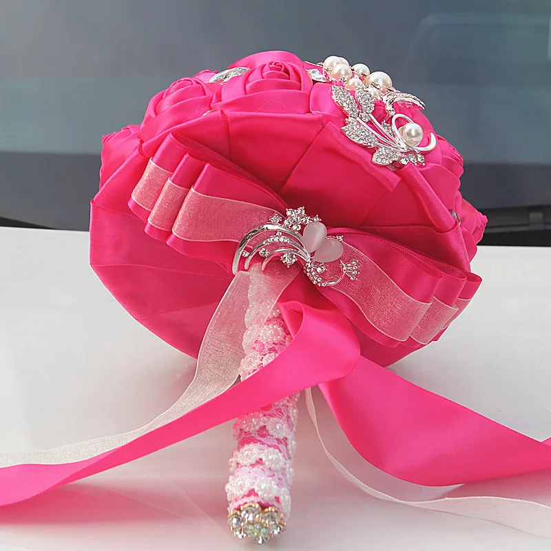 Новейший fushia горный хрусталь свадебный букет невесты Искусственные цветы украшения