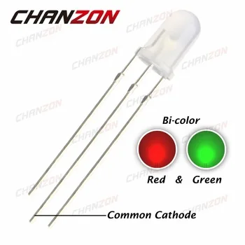 100pcs 5mm Green And Red Common Cathode LED Diode Diffused Bicolor LED 5 mm Light-Emitting Diode Lamp Electronics Components