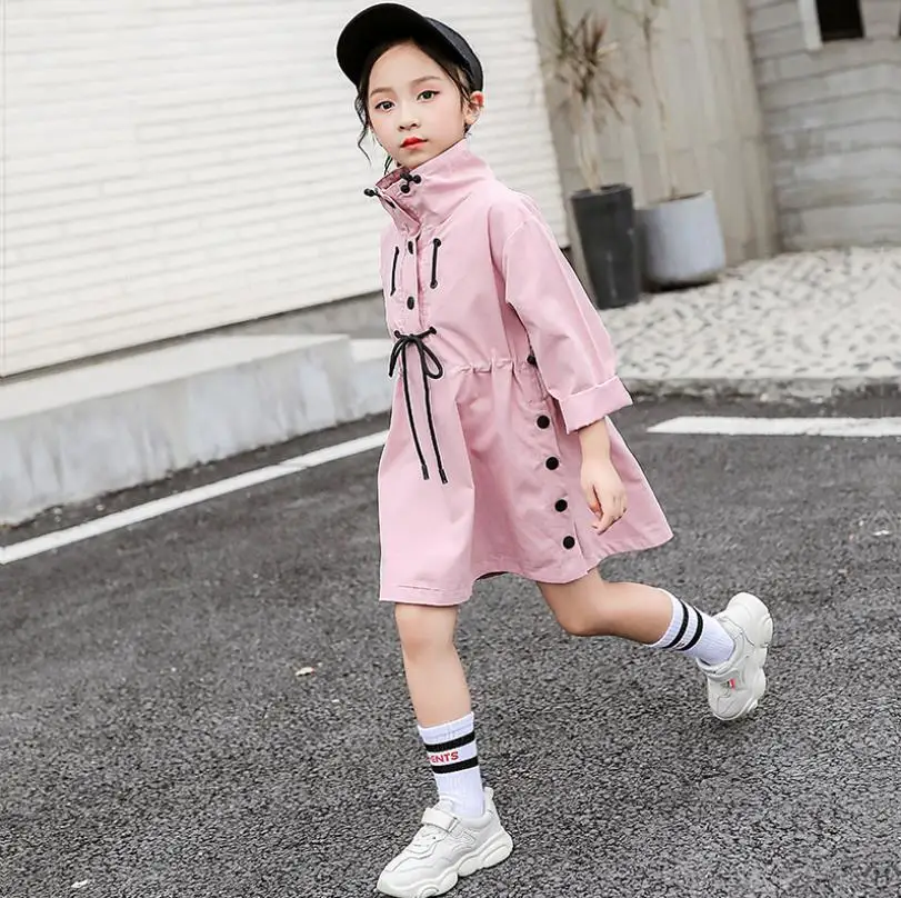 Детские пальто-тренчи для девочек; сезон весна-осень; Новая однотонная верхняя одежда с длинными рукавами; куртки; модные топы хорошего качества для детей; ws933 - Цвет: pink