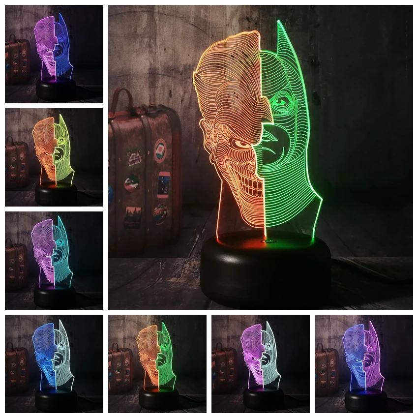 DC Бэтмен и клоун 3D светодиодный RGB ночной Светильник смешанные двойной Цвет 7