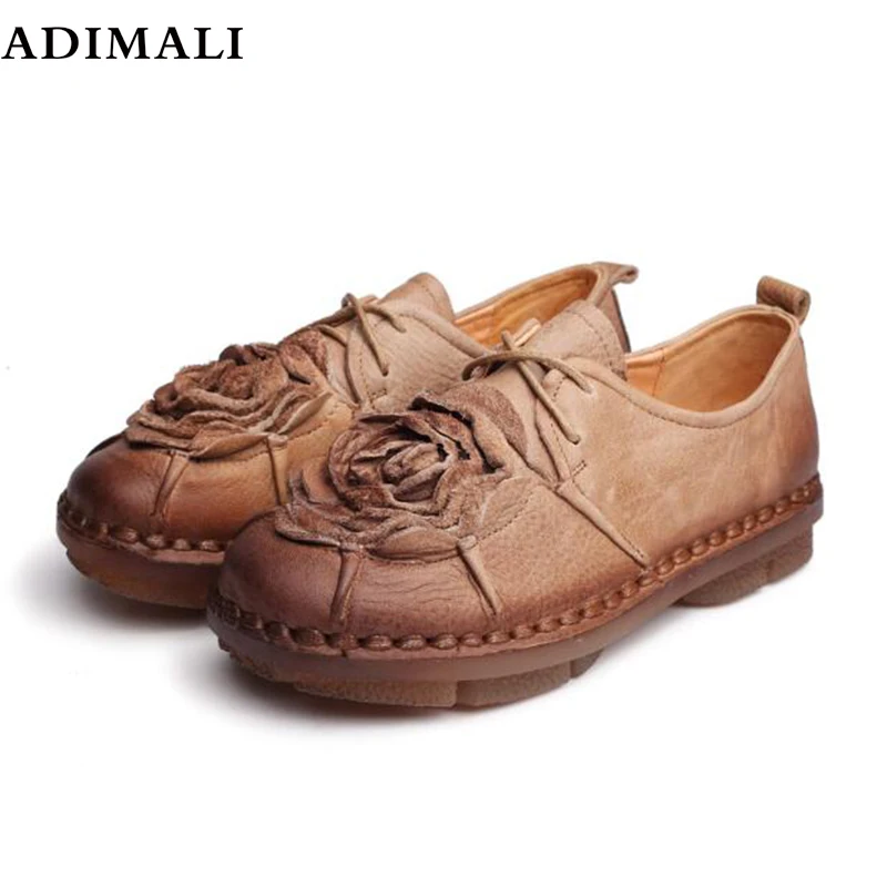 

Plus size women tenis feminino Real Leather Shoes 2018 Fashion Spring Soft Lace Casual flat shoes outdoor Shoes peas no