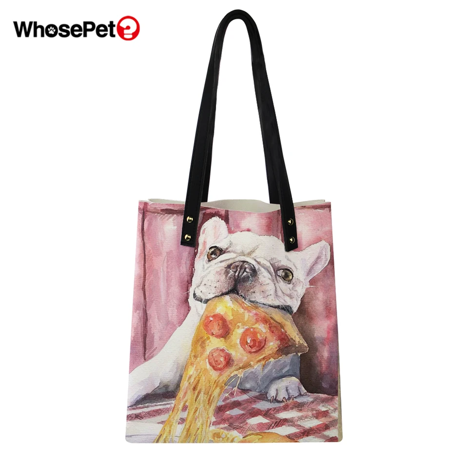 

WHOSEPET Fashion Brand Women PU Shoulder Bags Bulldogs Prints Pattern Teenager Girls Tote Bags Kawaii Animal Shopping Handbags