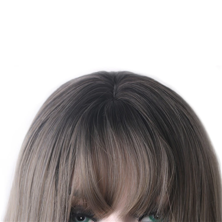 WoodFestival черный до серый Ombre синтетический парик с челкой термостойкие длинные волнистые косплей парики для женщин