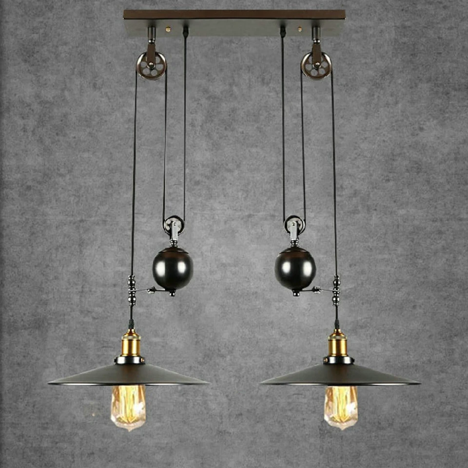 

Loft Black Iron Pulley Pendant Light without Mirror Home Decoration Bar Kitchen Lamp E27 Edison Bulbs Lighting Fixtures