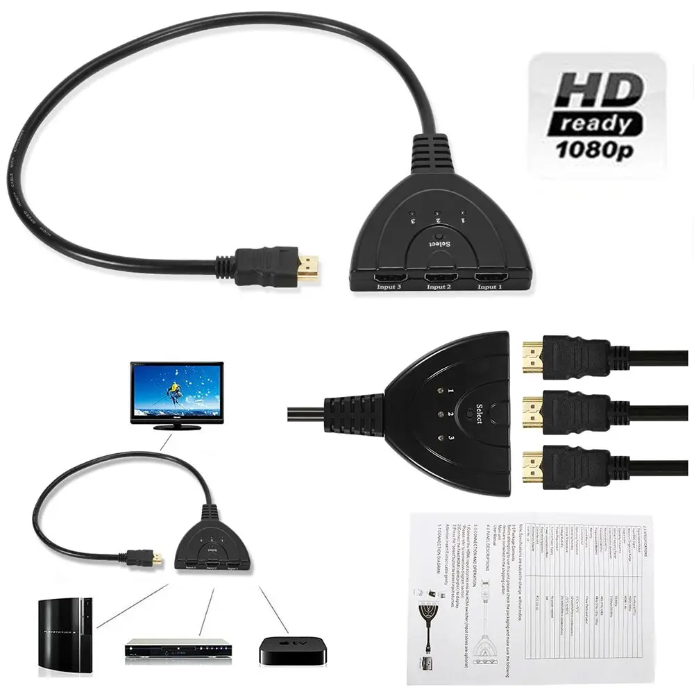 Новый Модный высококачественный 3 портовый HDMI 1 1080P переключатель разветвители