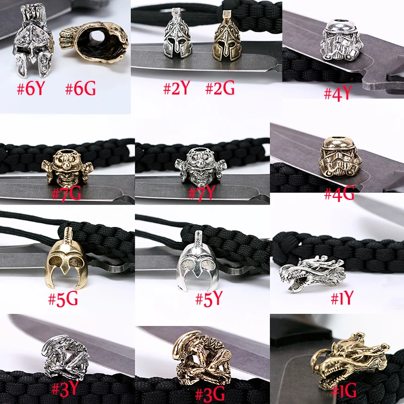 Paracord معدن الخرز سحر الجمجمة ل Paracord سوار إكسسوارات البقاء على قيد الحياة ، DIY قلادة مشبك ل Paracord سكين اسهم
