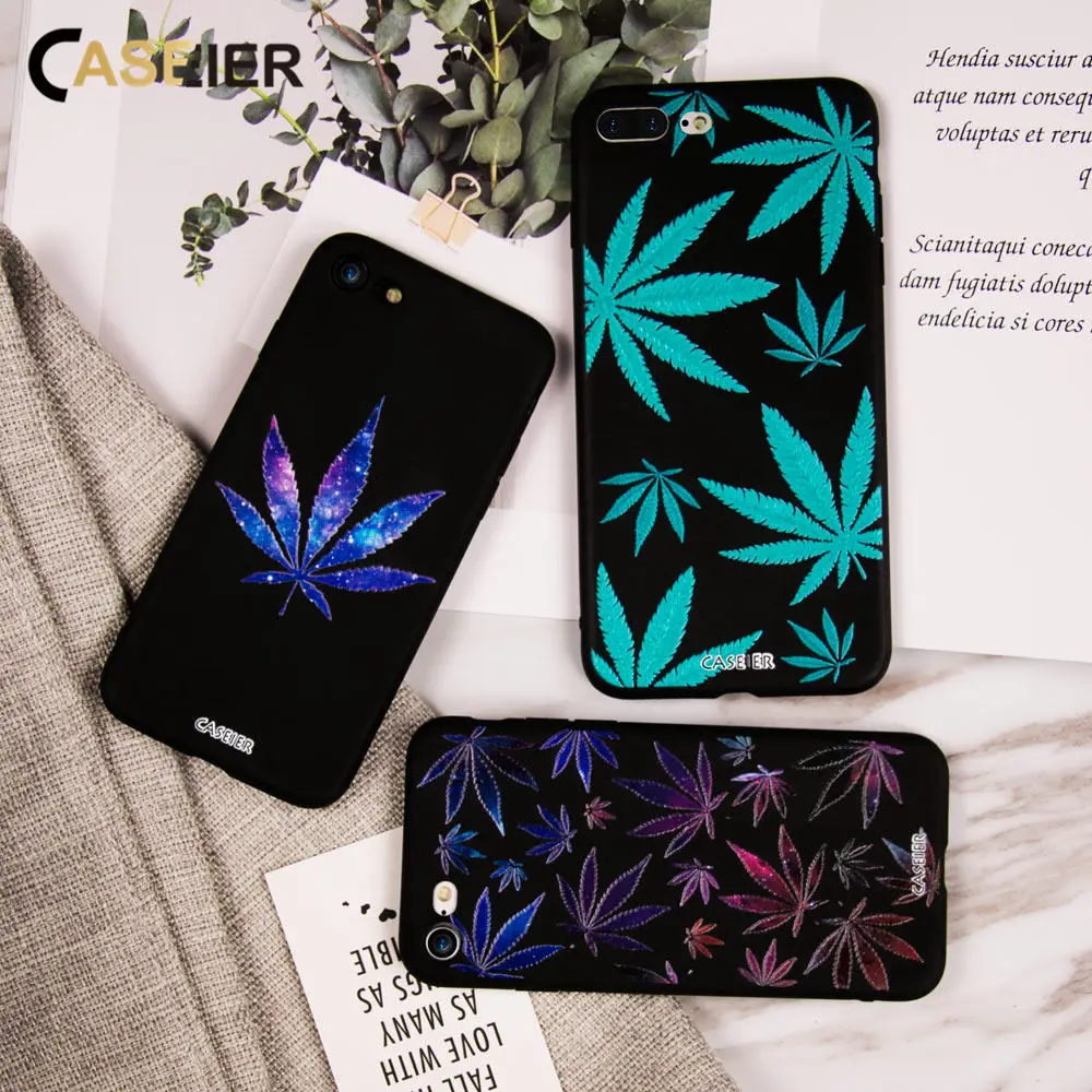

CASEIER Soft Silicone Phone Case For iPhone 6 6s Plus Leaves Patterned Case For iPhone 7 8 Plus X XS 5 5s SE Funda Capinha Shell