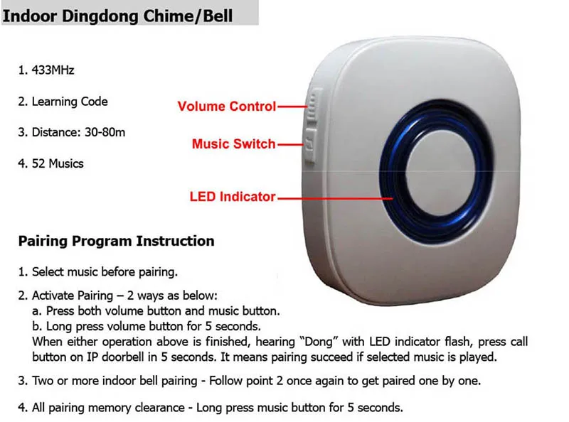 Высокое качество wifi 433 МГц обучающий код eBELL Dingdong Chime беспроводной дверной звонок домашний внутренний звонок для eBell видеодомофон