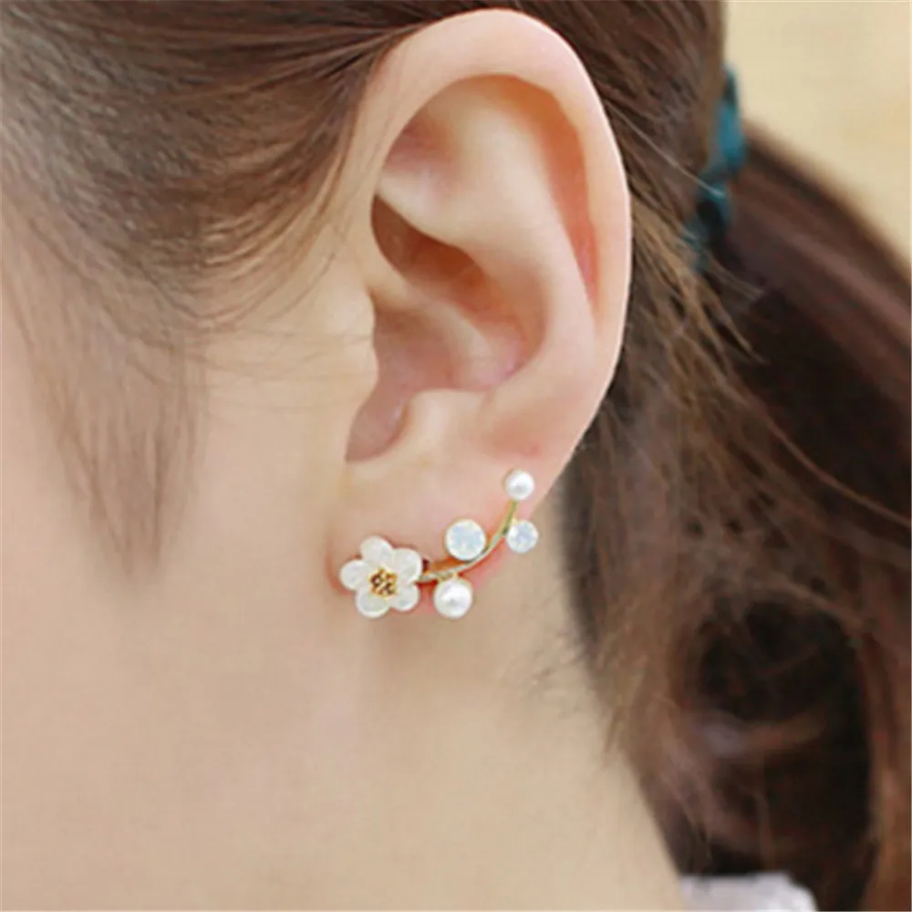 

ECODAY Flower Earrings Branch Shell Pearl Earrings for Women Silver Gold Color Stud Earrings Pendientes Brincos Oorbellen