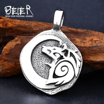 

BEIER Good detail 316L stainless steel new design howling wolf pendant necklace viking men celt Charm Fashion jewelryLLBP8-277R