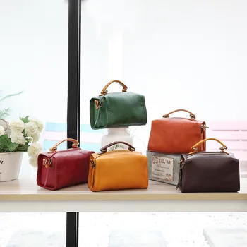 YIFANGZHE Small Women Genuine Leather Messenger Bag, Vintage Style Fashion Cowhide Shoulder Bags Handbag Genuine Leather mini circular genuine leather handbag vintage diamond lattice one shoulder cross body bag small round package women tassel bags