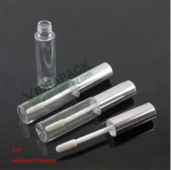 

100 pcs/lot Plastic PETG 8ml lip gloss bottle container with silver cap