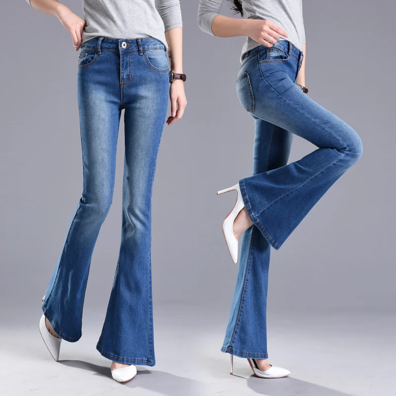 Spring autumn women's high waist flare jeans female was thin stretch