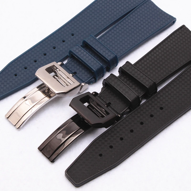 

TJP 22mm Blue Black Waterproof Super Flexibility And Durability Rubber Watchband Watch Strap For IWC/IW323101 PORTUGIESER