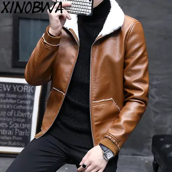 

Europe New Man Fashion Turn Down Collar Plus Velvet Thick Warm Pu Leather Coats Mens Casual Leather Jacket Plus Size 8XL Outwear