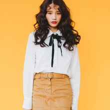 2017 Women Kawaii Summer Spring Lacing Bow Long-Sleeve Cute Shirt Harajuku Female Tops Korean Women’S Blouse Vintage