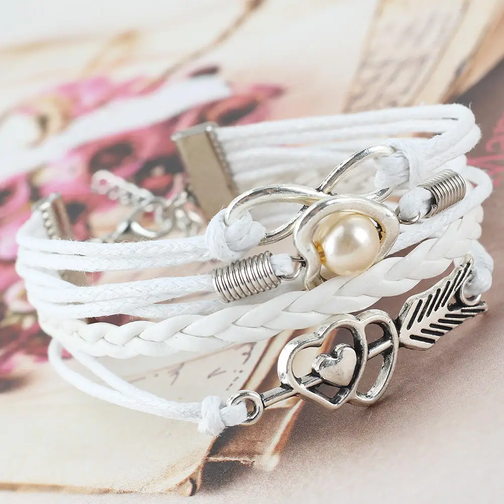 2pcs Arrow Double Heart Infinity Bracelet Alloy White Rope Adjustable | Украшения и аксессуары