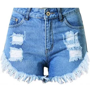 

Bigsweety Summer Denim Shorts Fashion Light Blue High Waist Shorts For Women Worn Burr Hole Shorts With Tassel Jeans Shorts