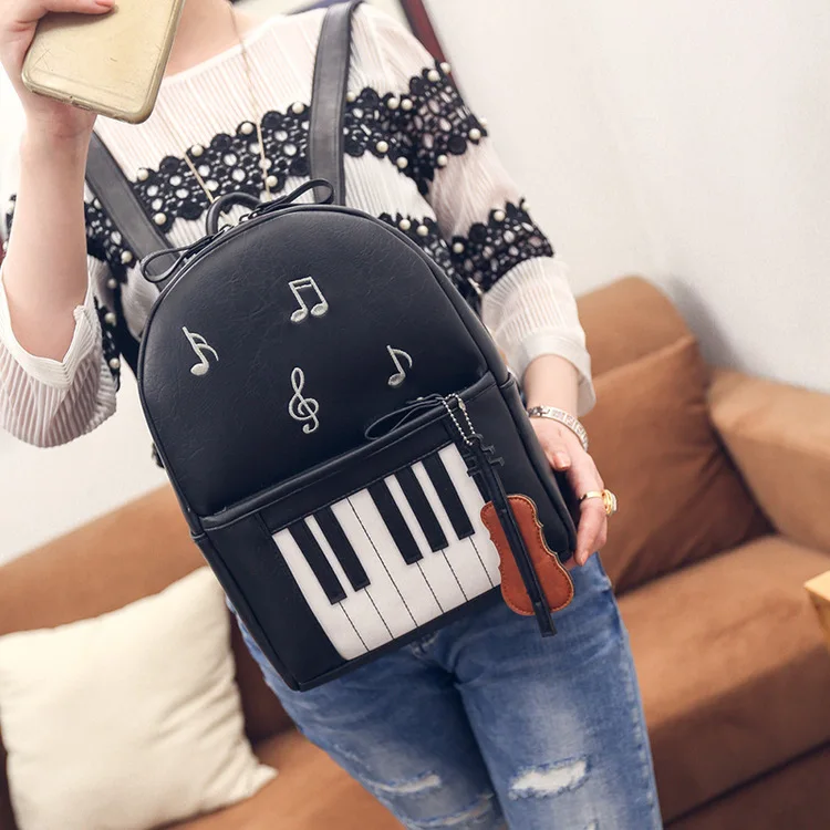 

Printing Piano pattern women backpack pu leather with zippers Musical Violin Backpack For Teenage Girls Students School bag gray