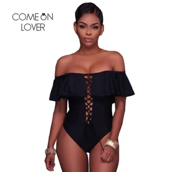

Comeonlover One Piece Backless Swimwear body suits for women Bandage Ruffle Off Shoulder summer romper female playsuits DIY3186