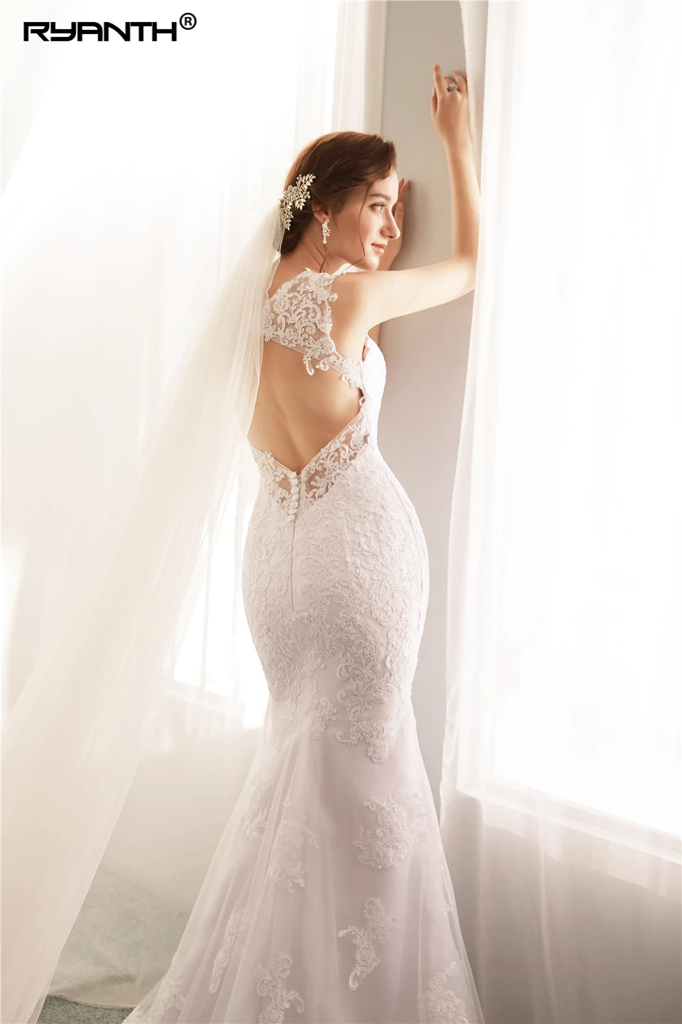 Женское кружевное платье Русалка Boho Vestido De Noiva Пляжное свадебное с открытой