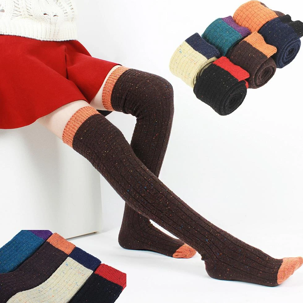 Interconnect priority Warlike Marque offre spéciale 2014 nouveau automne hiver femmes genou chaussettes  cuisse haute chaussettes bas laine contraste couleur épais chaud mince |  AliExpress