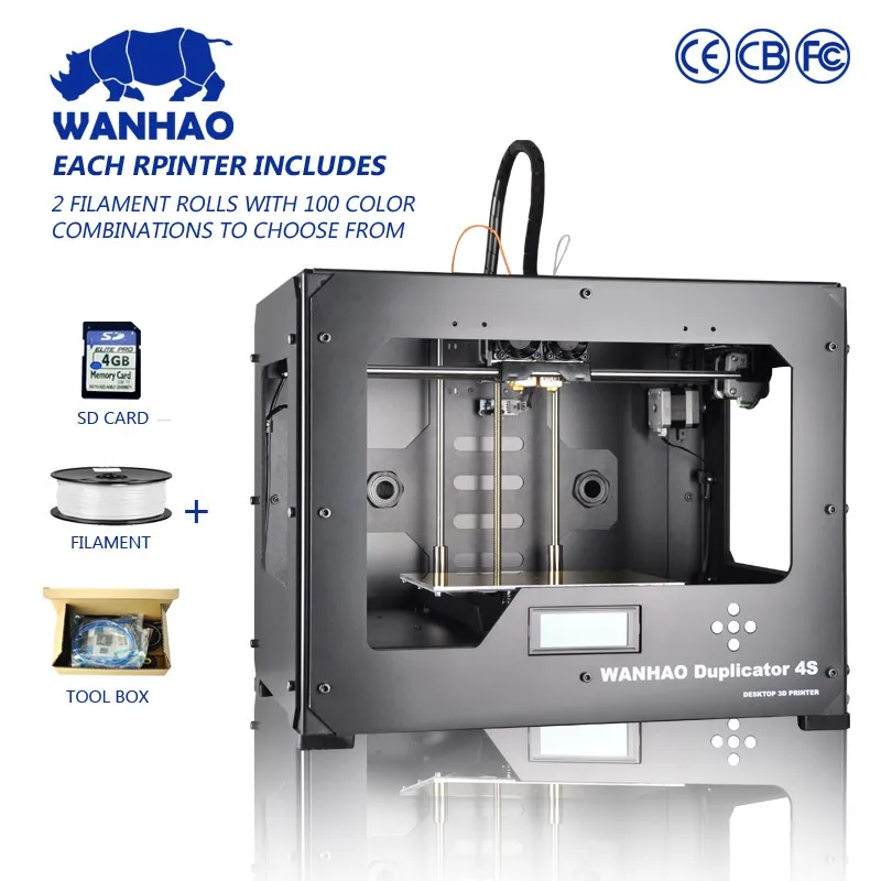 Двойной экструдер wanhao 3d принтер с 2 бесплатными нитями Wanhao D4S, Wanhao Дубликатор 4, с бесплатной sd-картой