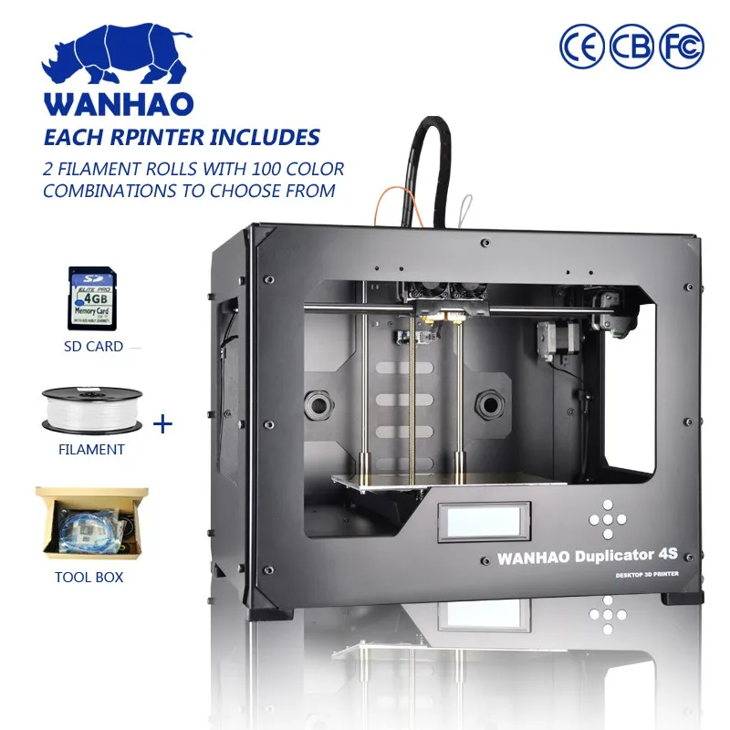 Двойной экструдер wanhao 3D-принтер с 2 бесплатными нитями Wanhao D4S Дубликатор 4 со