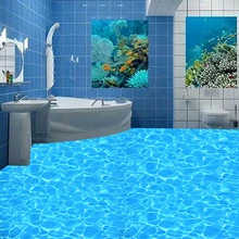 Пользовательские 3D ПВХ напольные Обои Синий Кристалл сверкающая водная роспись для ванной комнаты водонепроницаемый Противоскользящий самоклеящийся Пол Стикер