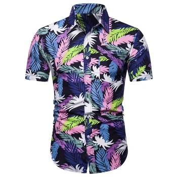 

New 2019 Summer Foreign Trade Men's Wear Simple Casual Versatile Fashion Printed Square Collar Men's Short-sleeved Shirt