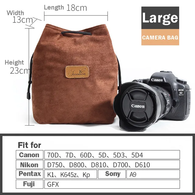 Многофункциональная сумка для объектива камеры, сумка для хранения камеры, тканевая сумка на шнурке для DSLR камеры, сумка для Canon, Nikon, sony, Pentax, FUJIFILM - Цвет: Square L-Brown